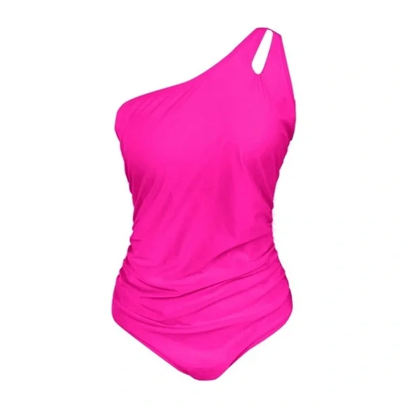 Sz XL women One-Shoulder Pink Swimsuit - Picture 2 of 14